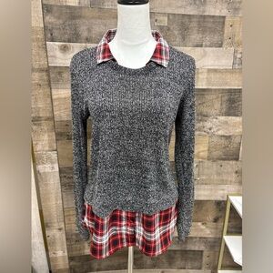 Silvergate Black Sweater w Faux Red Plaid Tunic Medium